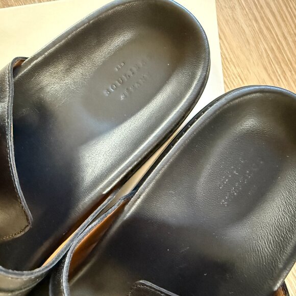 Sezane Lenny Sandals Black Leather Sandals with Gold Buckles-10 - Picture 5 of 8